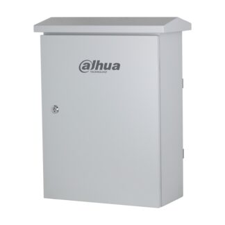 PFC112FB - Box distribuzione IP54 con riscaldamento, 100~240 Vac, caricabatteria 57 Vdc, PoE 53 Vdc, barra DIN 35 mm, vassoio fibra ottica - Dahua